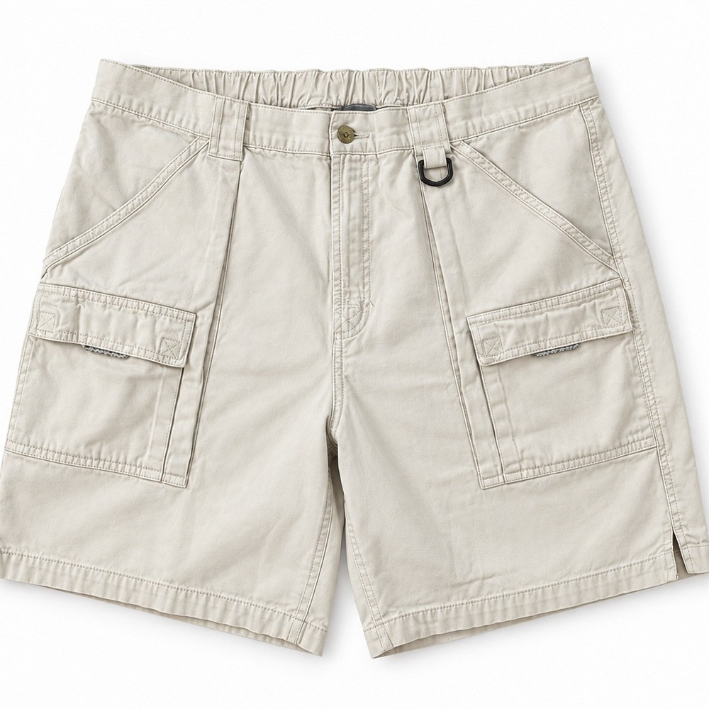 Columbia Cargo Shorts Mens XXL Tan Cotton Canvas Elastic Waist Hiking Khaki